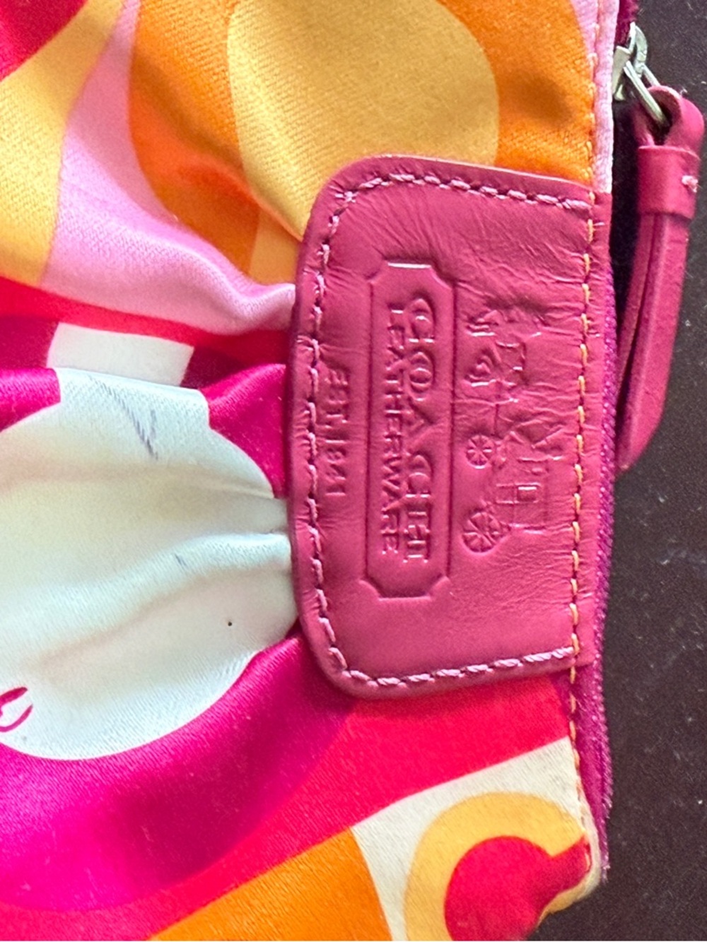 Coach Pink and Orange Signature Wristlet Pouch - Picture 2 of 6
